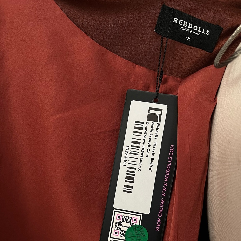 NWT Rebdolls Rust Satin Plus Size Trench Coat | 1X - Picture 9 of 12